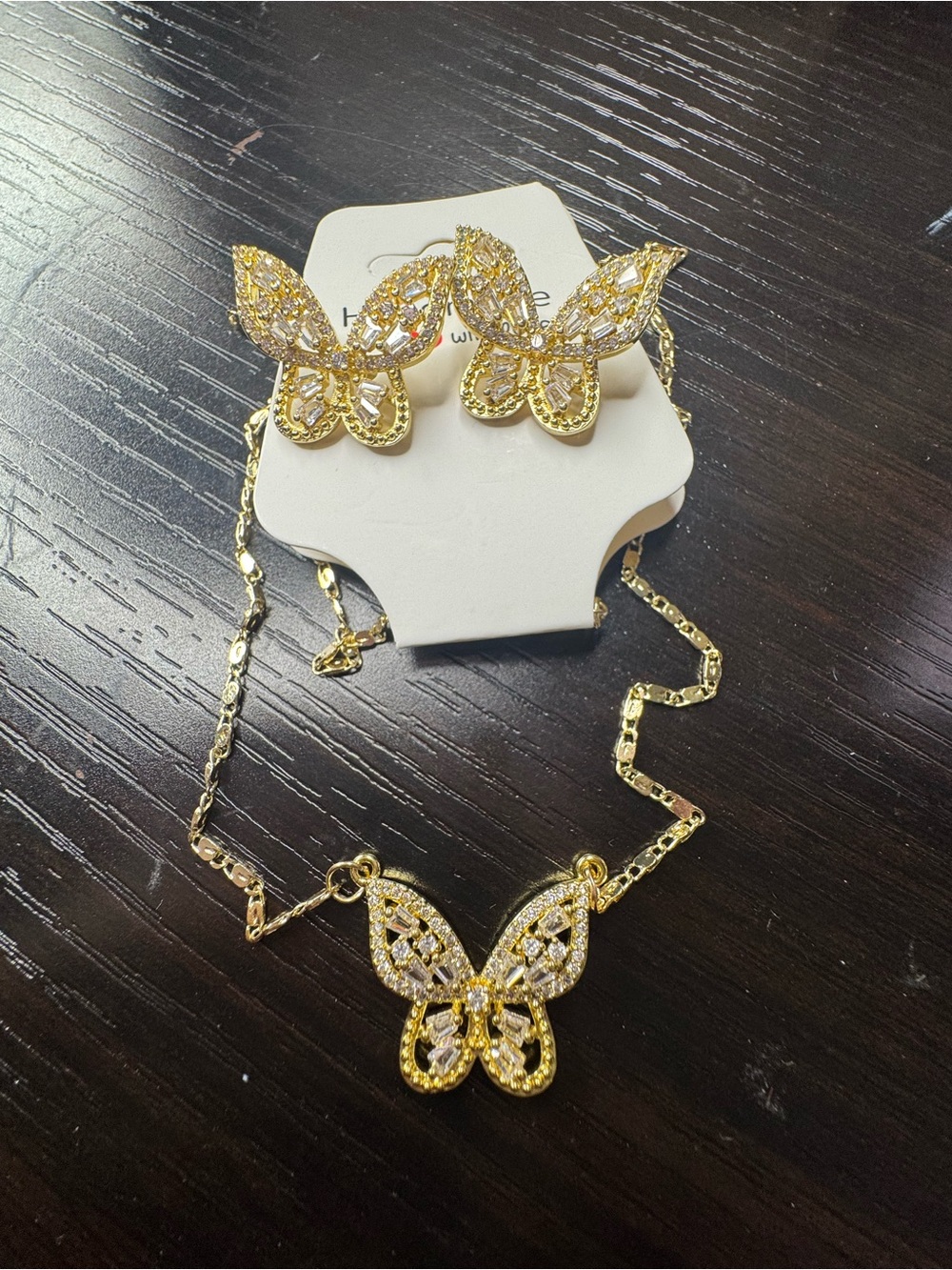 Gold tone Butterfly Necklace and Earring Set